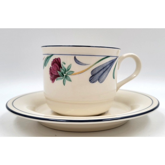 Lenox Chinastone Poppies on Blue Cup & Saucers Red Flowers & Blue Leaves - Picture 3 of 11